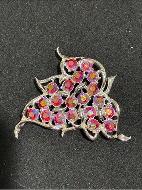 Vintage Sarah Coventry Red AB Leaf Brooch